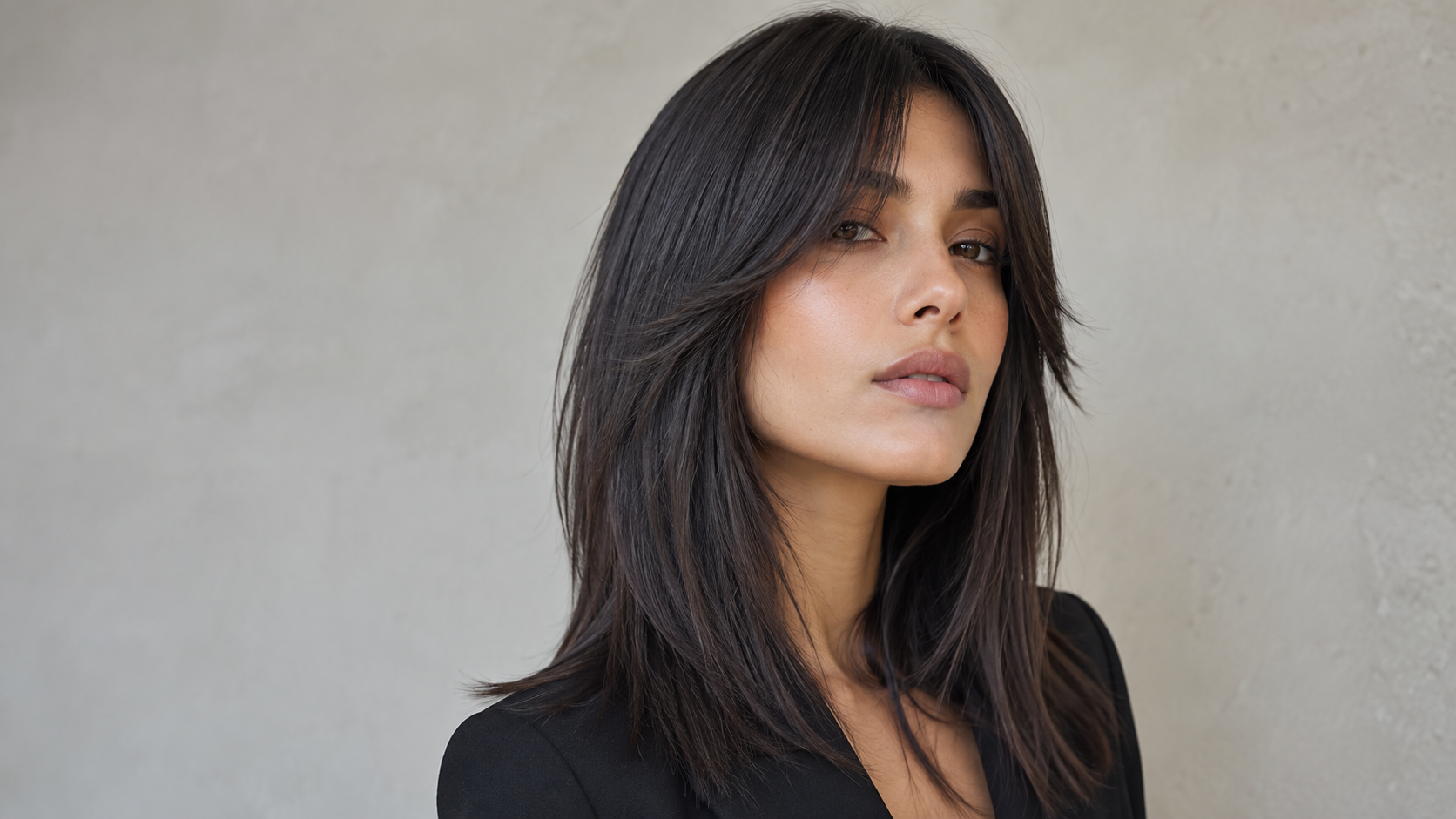 Sleek Straightened Wolf Cut Glass Hair